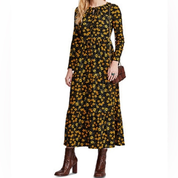 Free People Tiers of Joy Midi Dress - Black Floral - Picture 1 of 7